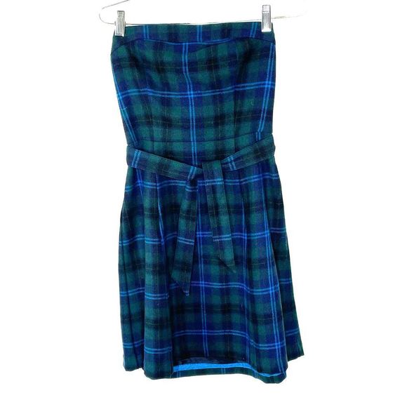 NWT AMERICAN EAGLE Y2K Wool Lined Plaid Strapless Dress sz. 4 #AF - Picture 1 of 11